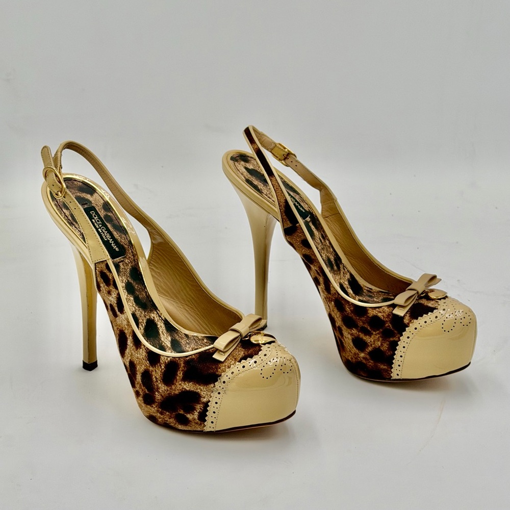 DOLCE & GABBANA Rare Vintage Leopard Slingback Platform Heels Style # 15228 - Picture 13 of 16